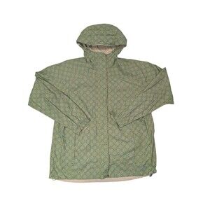 Vintage L.L. Bean Womens Jacket Windbreaker Green Sunflower Hooded Large Rare